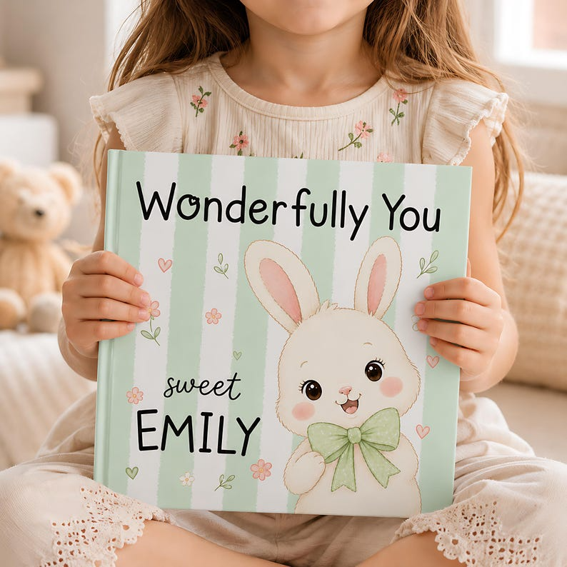 Personalized Baby Book with Name, Custom Bunny Storybook, Baby Shower Gift, Newborn Keepsake, Wonderfully You Book for Baby Girl
