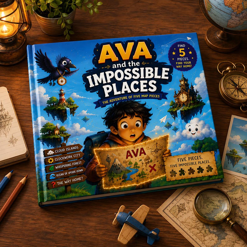 Personalized Impossible Places Book, Custom Name Fantasy Map Quest Storybook, Magical Puzzle Adventure Gift for Curious Kids Boys Girls