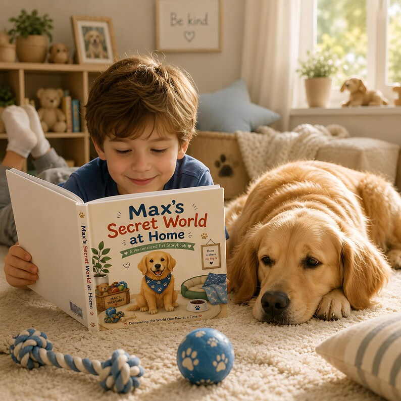 Personalized Dog Secret World at Home Book, Custom Dog Name & Breed Storybook, Cozy Pet Adventure Gift for Dog Lovers