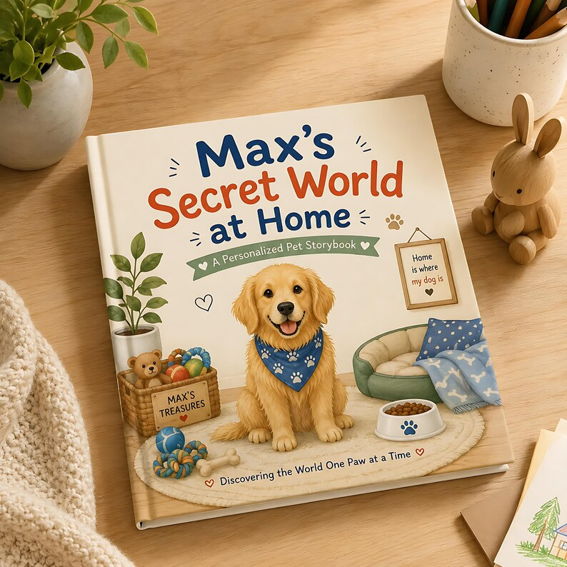 Personalized Dog Secret World at Home Book, Custom Dog Name & Breed Storybook, Cozy Pet Adventure Gift for Dog Lovers
