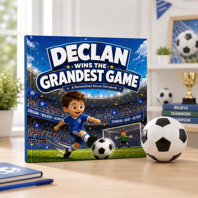 Personalized Soccer Story Book for Kids, Custom Name & Photo Football Adventure Book, Choose Team Jersey Color, Soccer Player Gift