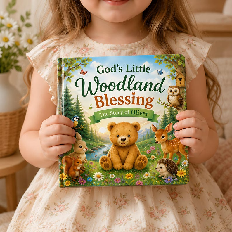 Personalized Christian Woodland Story Book for Kids, Custom Name Faith Book, Woodland Animals Blessing Gift for Boys and Girls