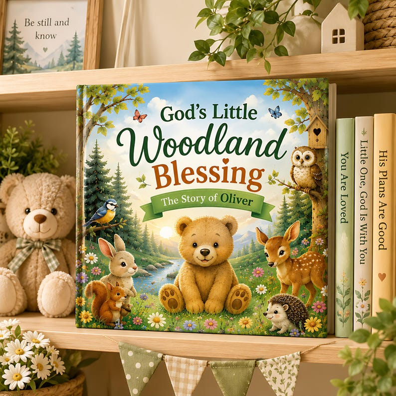 Personalized Christian Woodland Story Book for Kids, Custom Name Faith Book, Woodland Animals Blessing Gift for Boys and Girls