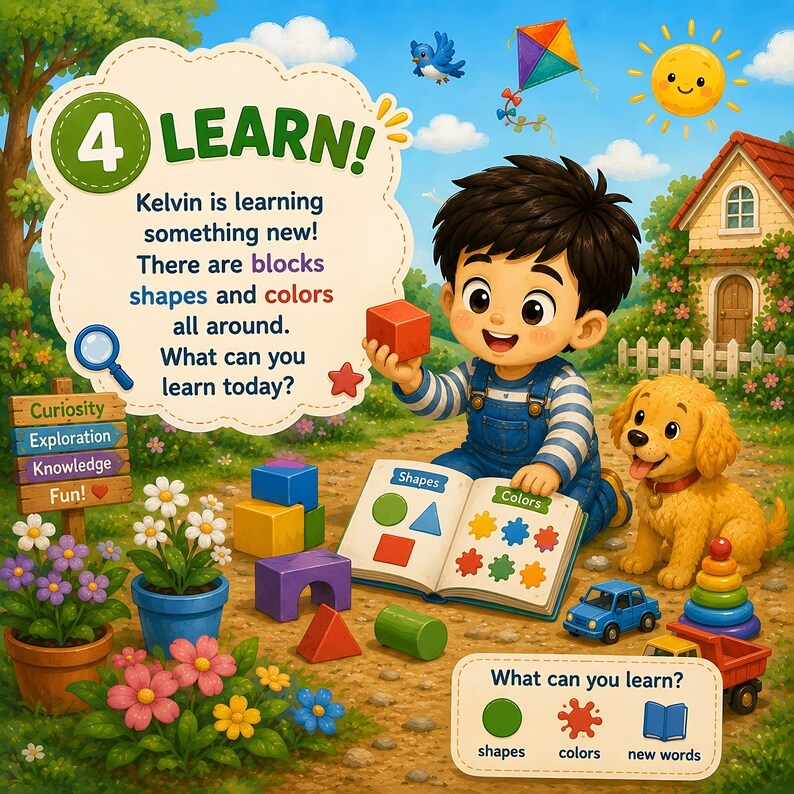 Personalized Spot & Learn Quiet Book for Kids, Custom Name Search Find Activity Storybook, Counting Colors Vocabulary Gift for Toddlers 2-6