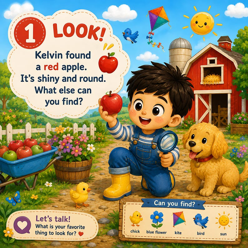 Personalized Spot & Learn Quiet Book for Kids, Custom Name Search Find Activity Storybook, Counting Colors Vocabulary Gift for Toddlers 2-6
