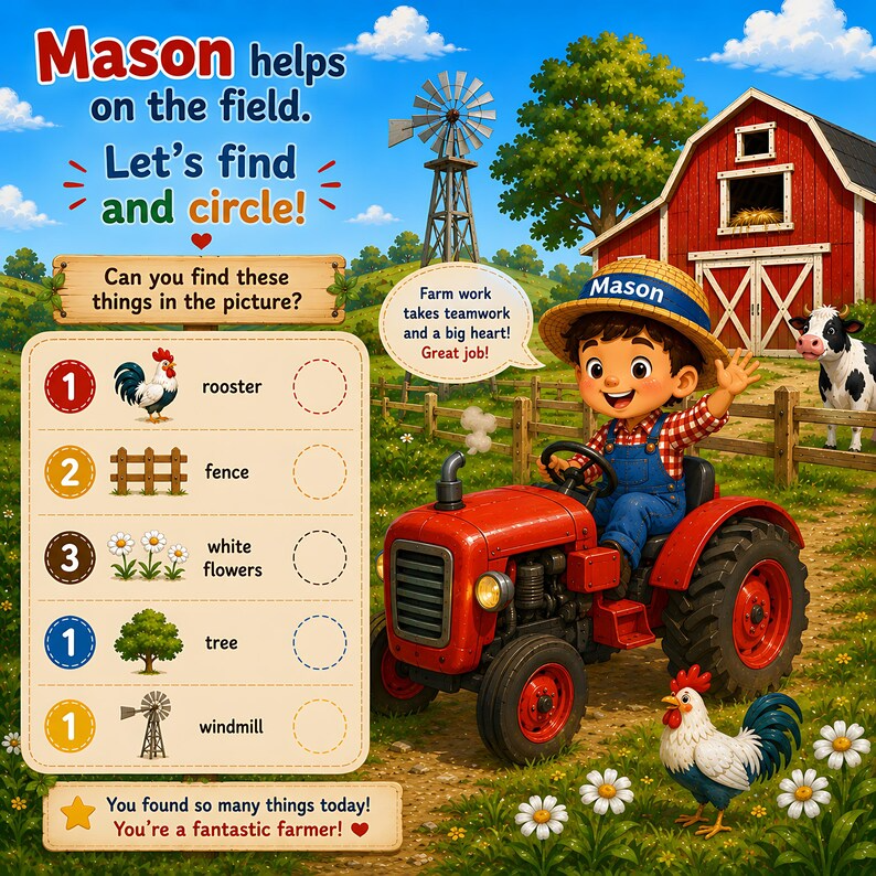 Personalized Farm Animal Busy Book, Custom Search and Find Book for Kids, Farm Adventure Storybook, Toddler Learning Gift, Name Photo Book