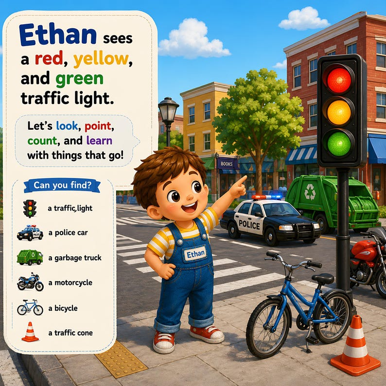Personalized Things That Go Felt Busy Book, Custom Vehicle Storybook for Kids, Search and Find Learning Book, Name Photo Gift for Toddlers