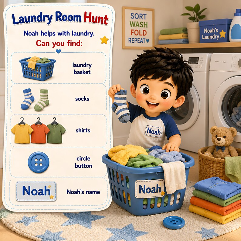 Personalized Home Search and Find Book for Kids, Custom Learning Busy Storybook, Name Photo Gift, Interactive Toddler Find and Learn Book