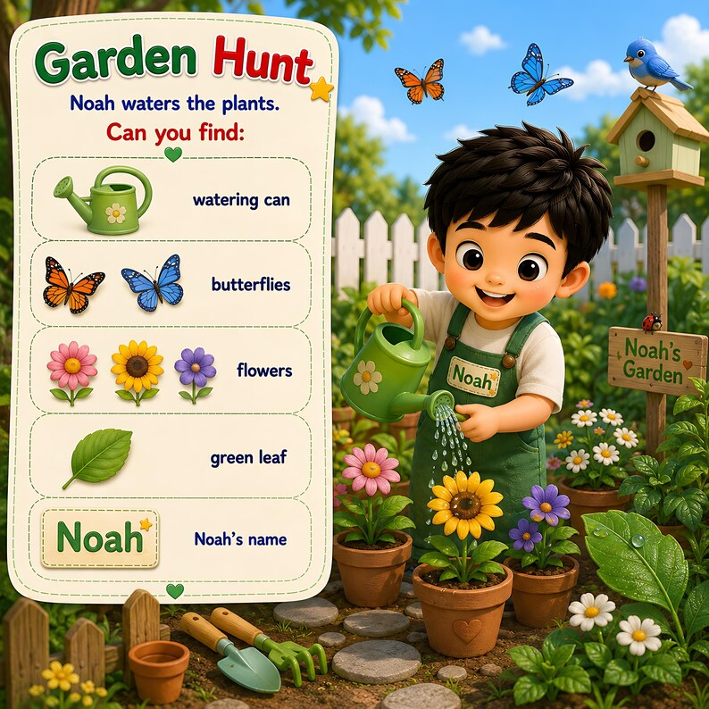 Personalized Home Search and Find Book for Kids, Custom Learning Busy Storybook, Name Photo Gift, Interactive Toddler Find and Learn Book