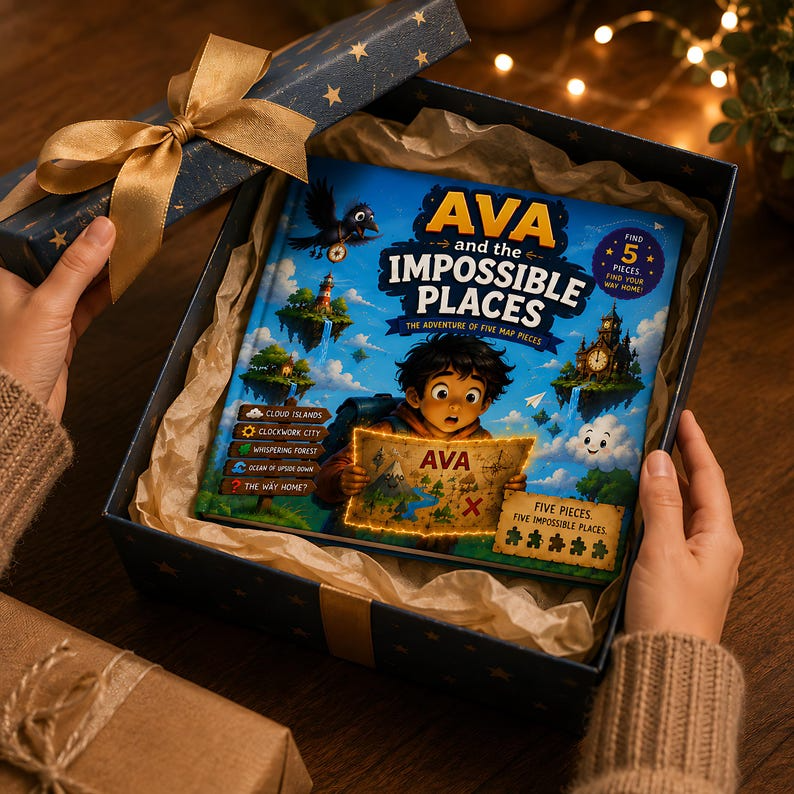 Personalized Impossible Places Book, Custom Name Fantasy Map Quest Storybook, Magical Puzzle Adventure Gift for Curious Kids Boys Girls