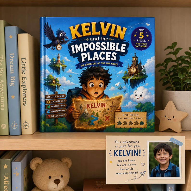 Personalized Impossible Places Book, Custom Name Fantasy Map Quest Storybook, Magical Puzzle Adventure Gift for Curious Kids Boys Girls
