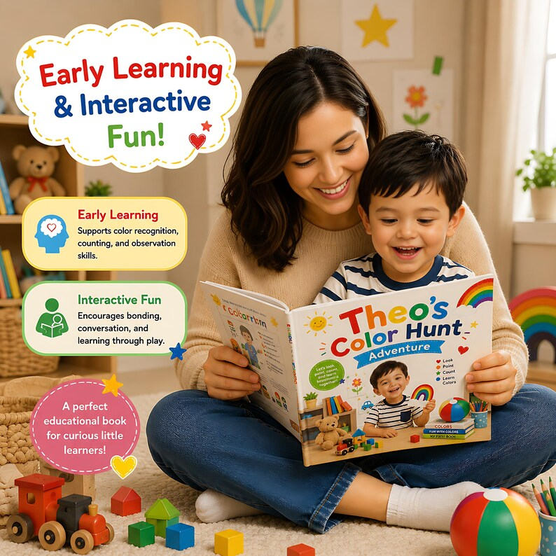 Personalized Color Learning Book for Kids, Custom Name Photo Storybook, Early Learning Parent Child Interactive Gift for Toddlers