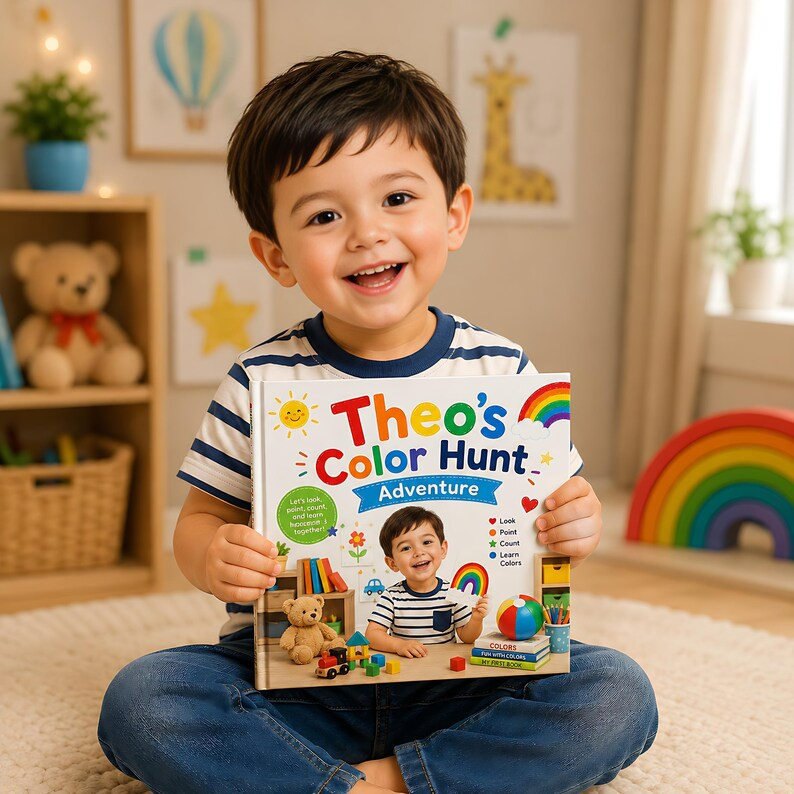 Personalized Color Learning Book for Kids, Custom Name Photo Storybook, Early Learning Parent Child Interactive Gift for Toddlers