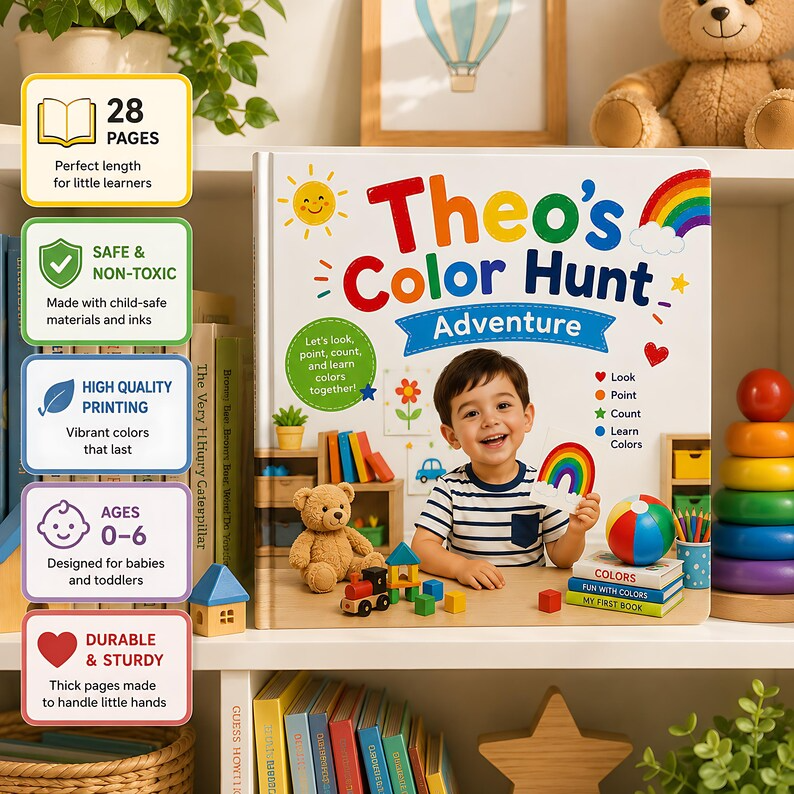 Personalized Color Learning Book for Kids, Custom Name Photo Storybook, Early Learning Parent Child Interactive Gift for Toddlers