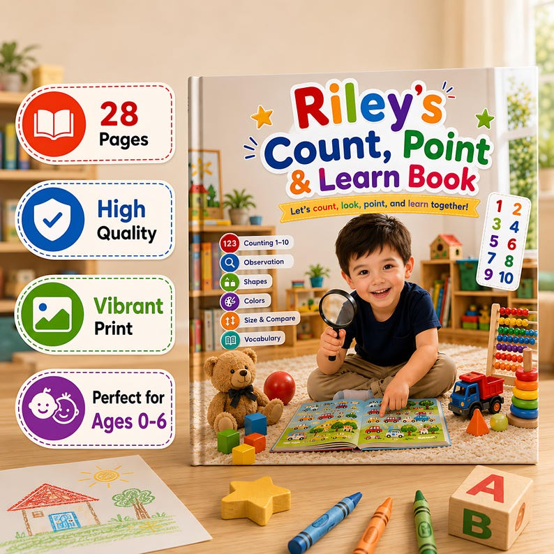 Personalized Count Point Learn Book, Custom Name & Photo Early Learning Storybook, Interactive Toddler Activity Gift for Kids Ages 2-6 Play