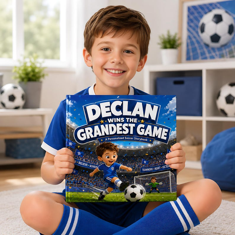 Personalized Soccer Story Book for Kids, Custom Name & Photo Football Adventure Book, Choose Team Jersey Color, Soccer Player Gift