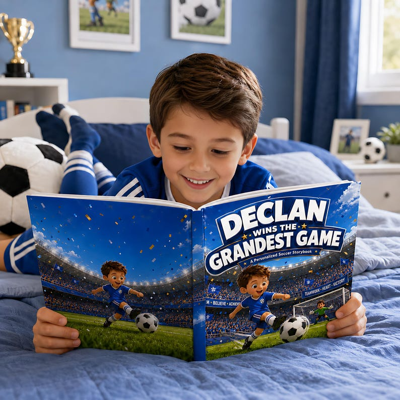 Personalized Soccer Story Book for Kids, Custom Name & Photo Football Adventure Book, Choose Team Jersey Color, Soccer Player Gift