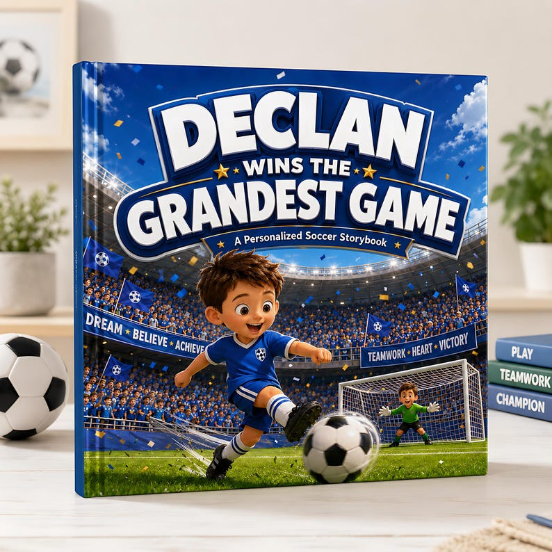 Personalized Soccer Story Book for Kids, Custom Name & Photo Football Adventure Book, Choose Team Jersey Color, Soccer Player Gift