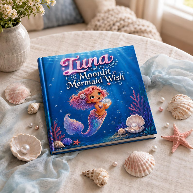 Personalized Mermaid Story Book for Girls, Custom Name Mermaid Adventure, Moonlit Mermaid Wish Bedtime Book, Magical Gift for Kids