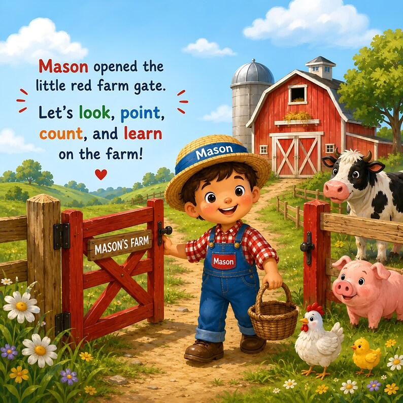 Personalized Farm Animal Busy Book, Custom Search and Find Book for Kids, Farm Adventure Storybook, Toddler Learning Gift, Name Photo Book
