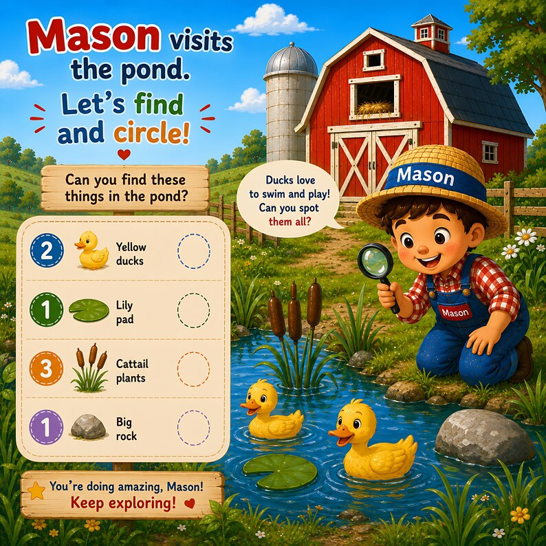 Personalized Farm Animal Busy Book, Custom Search and Find Book for Kids, Farm Adventure Storybook, Toddler Learning Gift, Name Photo Book