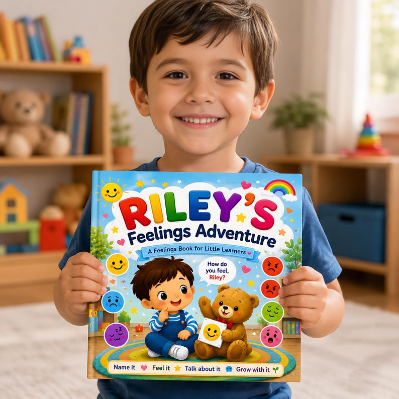 Personalized Feelings Book for Montessori Kids, Custom Emotions Storybook, Social Emotional Learning Gift, Name Photo Book for Toddlers
