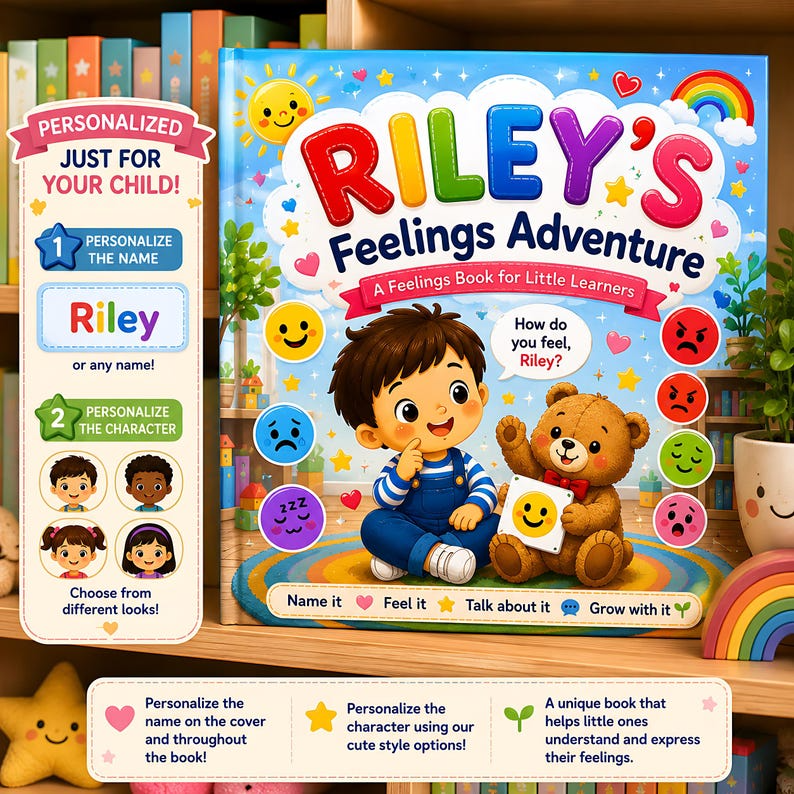 Personalized Feelings Book for Montessori Kids, Custom Emotions Storybook, Social Emotional Learning Gift, Name Photo Book for Toddlers