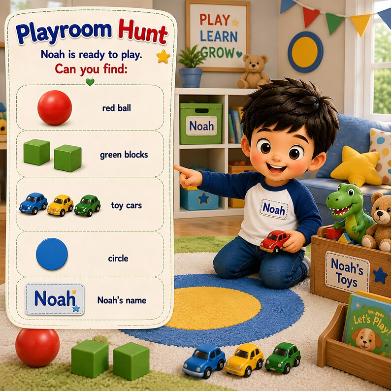 Personalized Home Search and Find Book for Kids, Custom Learning Busy Storybook, Name Photo Gift, Interactive Toddler Find and Learn Book