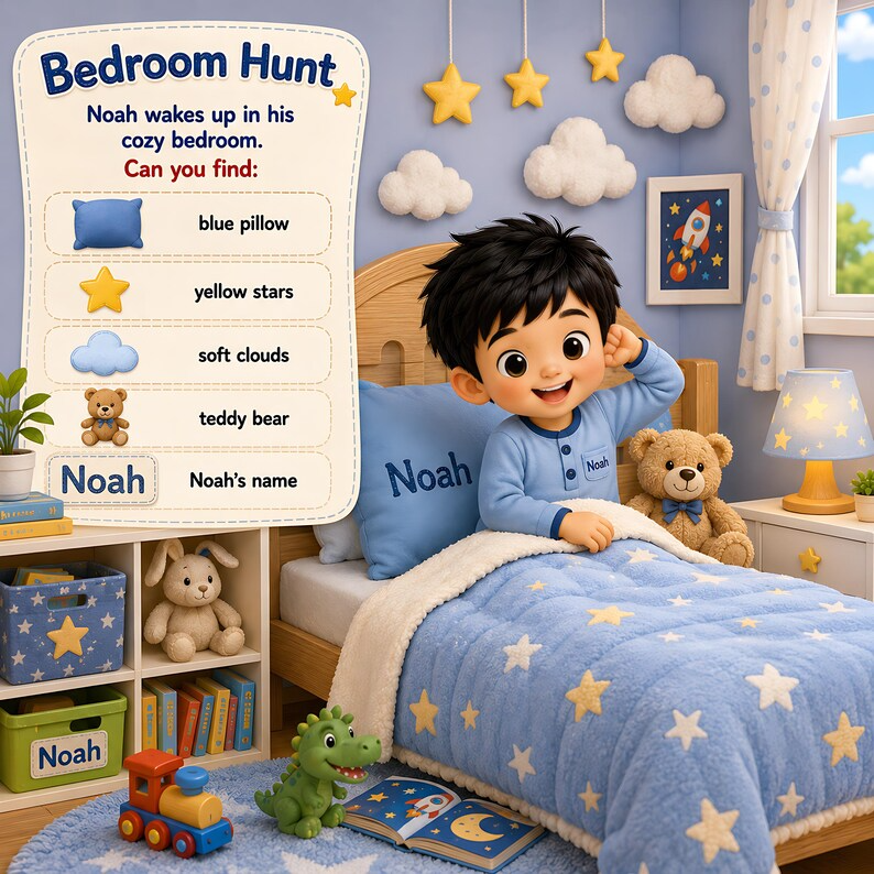 Personalized Home Search and Find Book for Kids, Custom Learning Busy Storybook, Name Photo Gift, Interactive Toddler Find and Learn Book