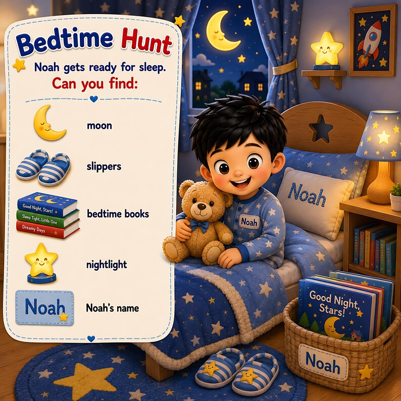 Personalized Home Search and Find Book for Kids, Custom Learning Busy Storybook, Name Photo Gift, Interactive Toddler Find and Learn Book