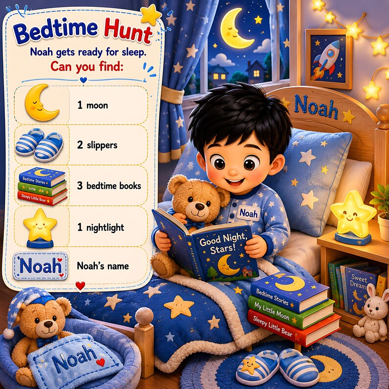 Personalized Home Search and Find Book for Kids, Custom Learning Busy Storybook, Name Photo Gift, Interactive Toddler Find and Learn Book
