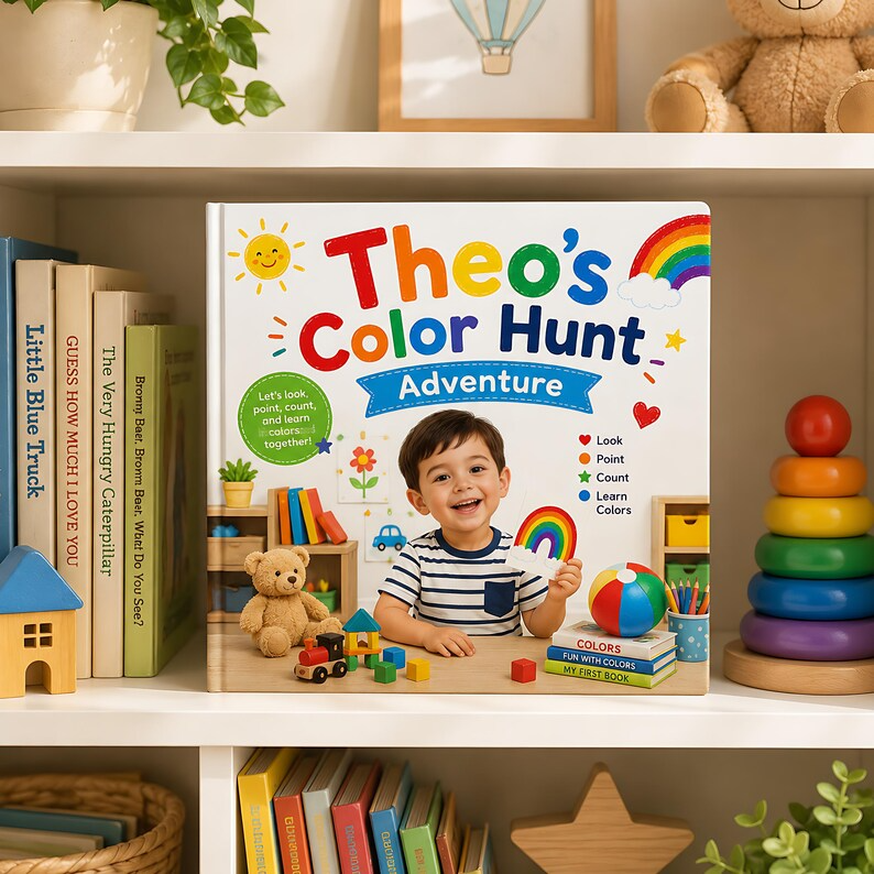 Personalized Color Learning Book for Kids, Custom Name Photo Storybook, Early Learning Parent Child Interactive Gift for Toddlers