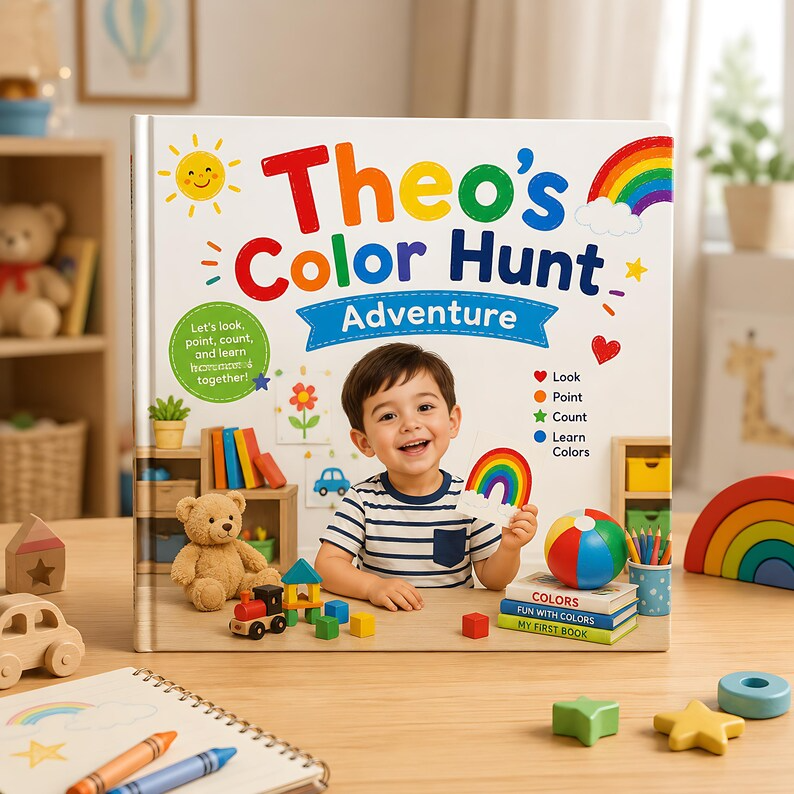 Personalized Color Learning Book for Kids, Custom Name Photo Storybook, Early Learning Parent Child Interactive Gift for Toddlers