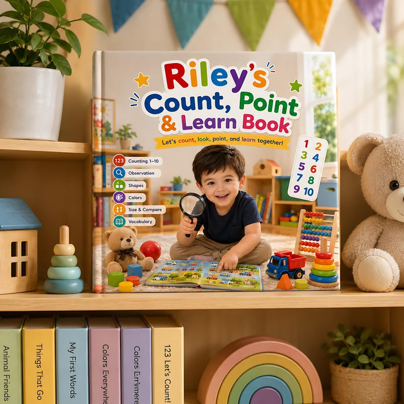 Personalized Count Point Learn Book, Custom Name & Photo Early Learning Storybook, Interactive Toddler Activity Gift for Kids Ages 2-6 Play