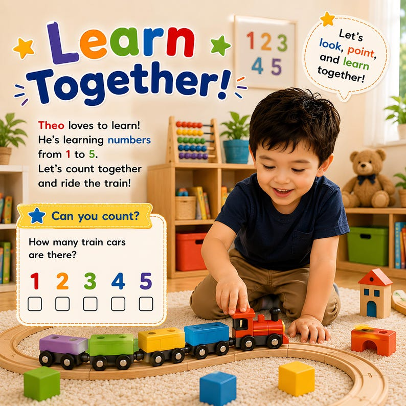 Personalized Count Point Learn Book, Custom Name & Photo Early Learning Storybook, Interactive Toddler Activity Gift for Kids Ages 2-6 Play