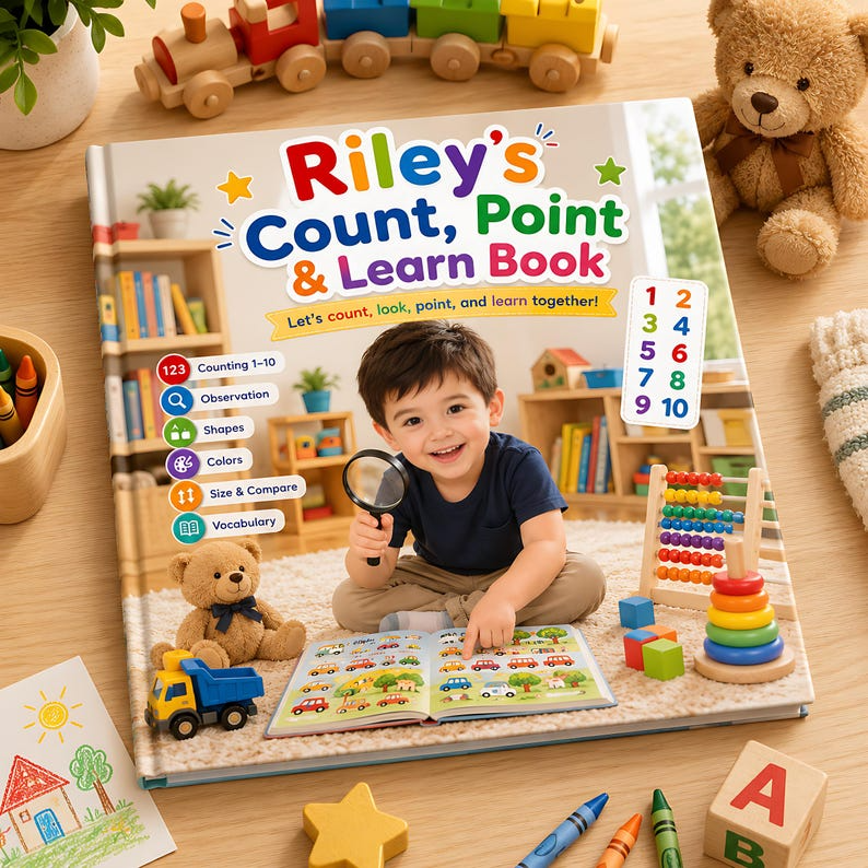 Personalized Count Point Learn Book, Custom Name & Photo Early Learning Storybook, Interactive Toddler Activity Gift for Kids Ages 2-6 Play