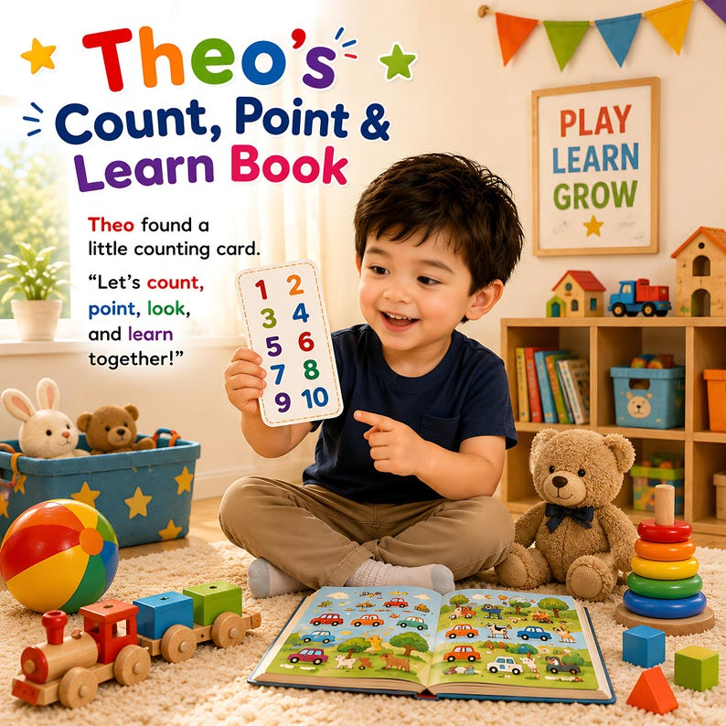 Personalized Count Point Learn Book, Custom Name & Photo Early Learning Storybook, Interactive Toddler Activity Gift for Kids Ages 2-6 Play